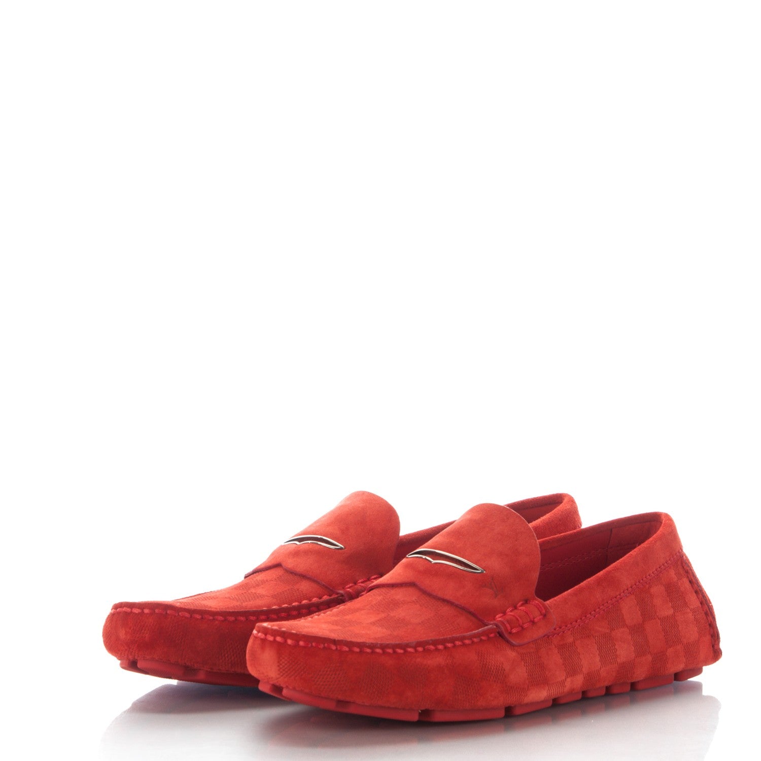 Louis Vuitton Suede Damier Shade Moccasin Loafers 8 Rouge 3 of 8