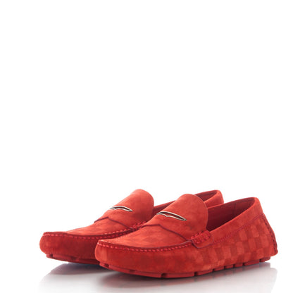 Louis Vuitton Suede Damier Shade Moccasin Loafers 8 Rouge 3 of 8