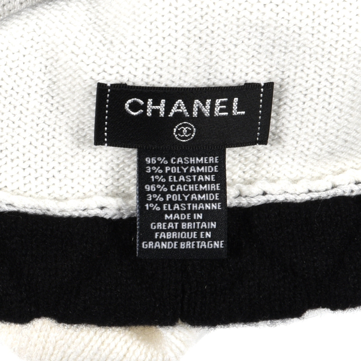 Chanel Cashmere Quilted CC Beanie Hat White Black 4 of 4