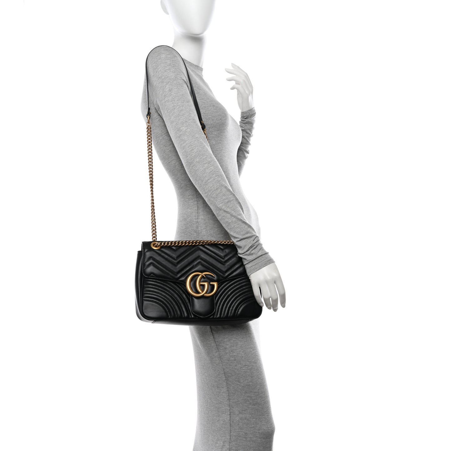 Calfskin Matelasse Medium GG Marmont Shoulder Bag Black