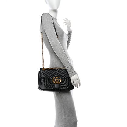 Gucci Calfskin Matelasse Medium GG Marmont Shoulder Bag Black 2 of 11