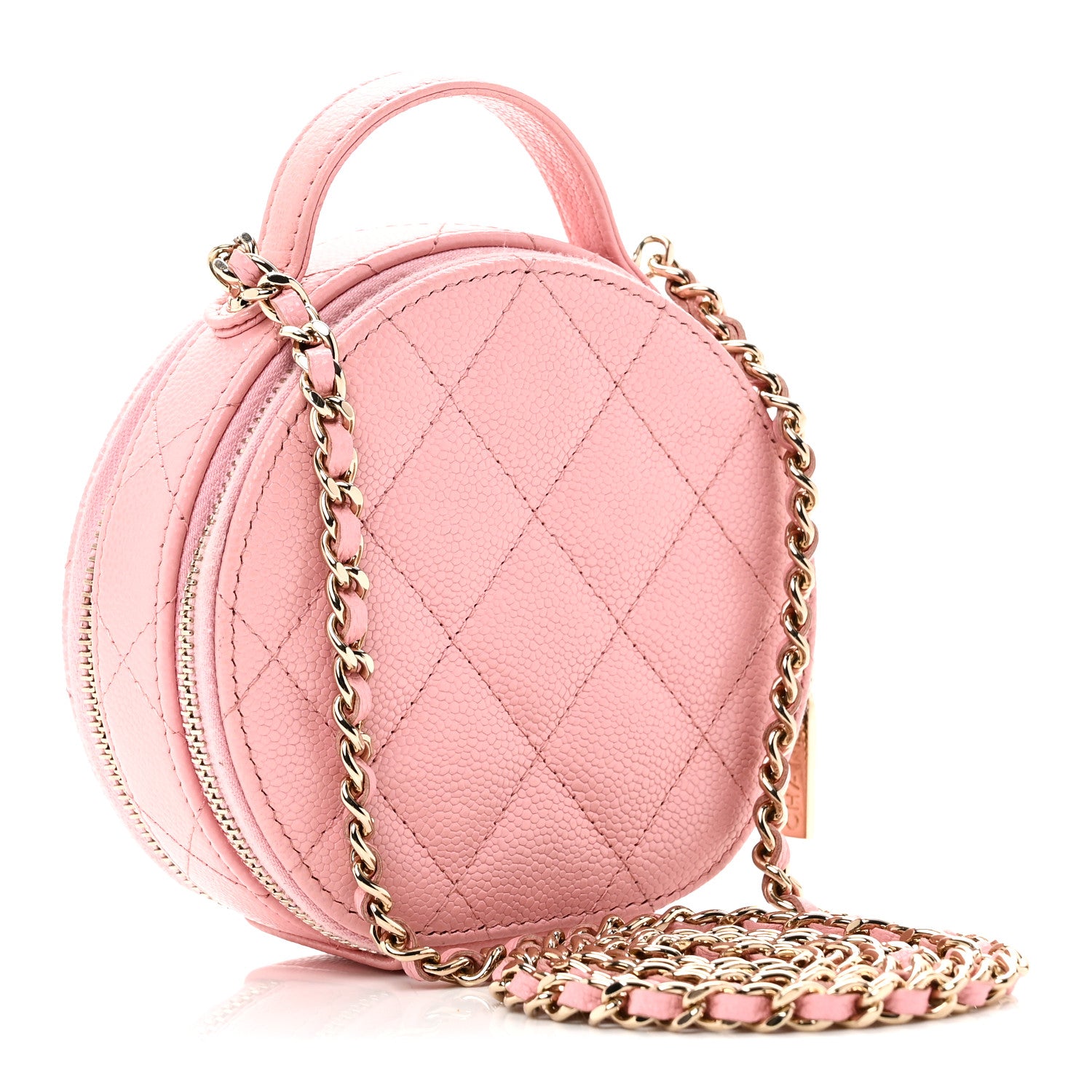 Chanel Caviar Quilted Round Handle With Care Vanity With Chain Pink 3 of 12