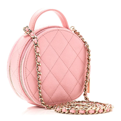 Chanel Caviar Quilted Round Handle With Care Vanity With Chain Pink 3 of 12