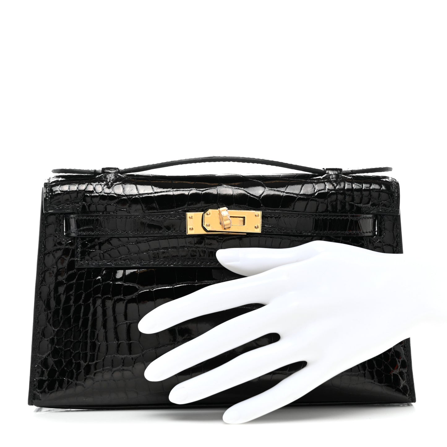 Shiny Alligator Kelly Pochette Black