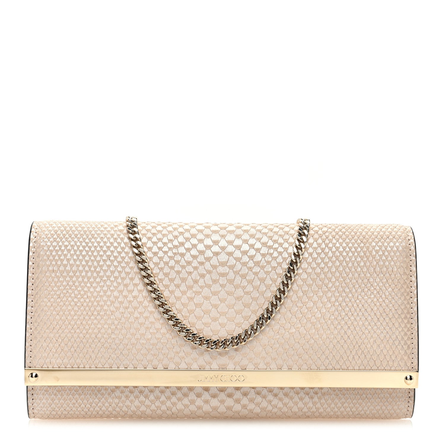 Jimmy Choo Embossed Snakeskin Milla Wallet on Chain Nude 1 of 9