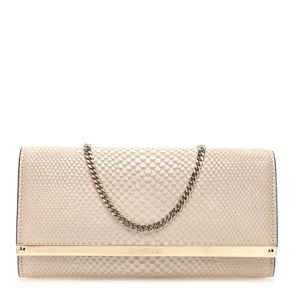 Jimmy Choo Embossed Snakeskin Milla Wallet on Chain Nude 1 of 9
