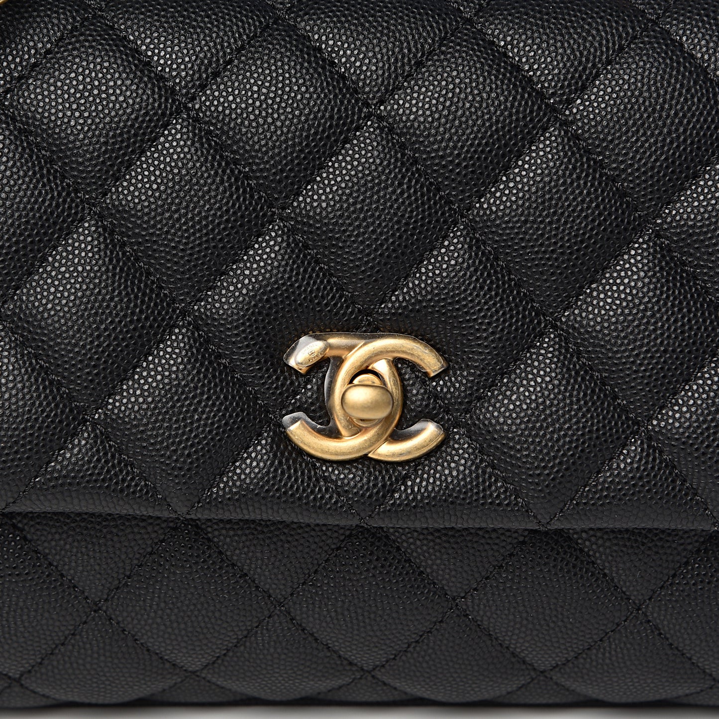 Caviar Lizard Embossed Quilted Mini Coco Handle Flap Black