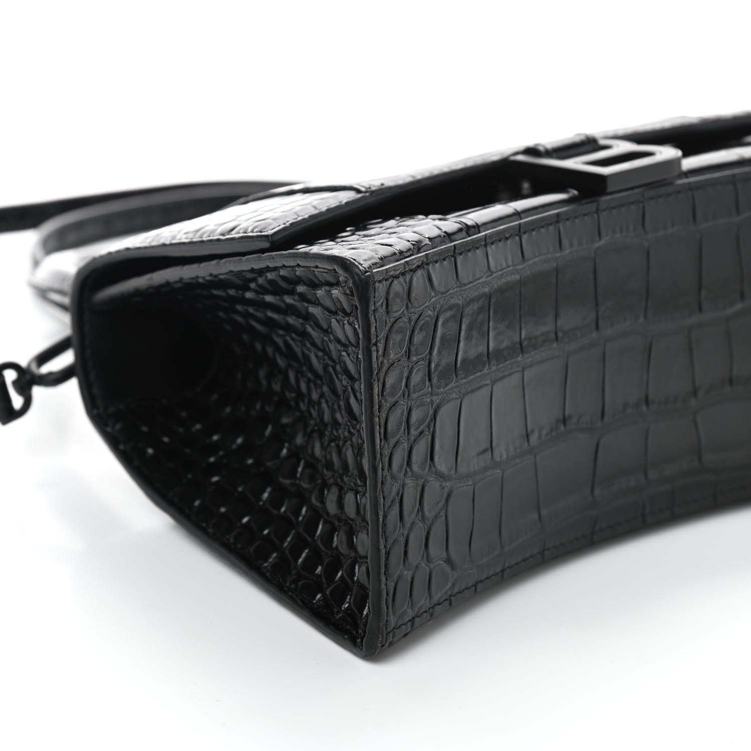Balenciaga Shiny Calfskin Monochrome Crocodile Embossed Small Hourglass Top Handle Bag Black 7 of 8