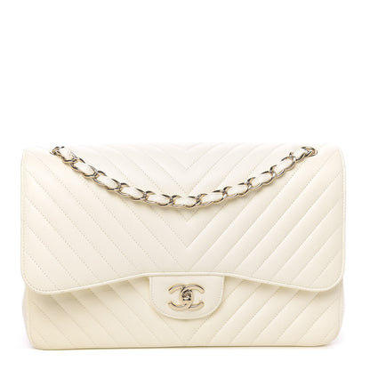 Chanel Lambskin Chevron Quilted Jumbo Double Flap White 1 of 13