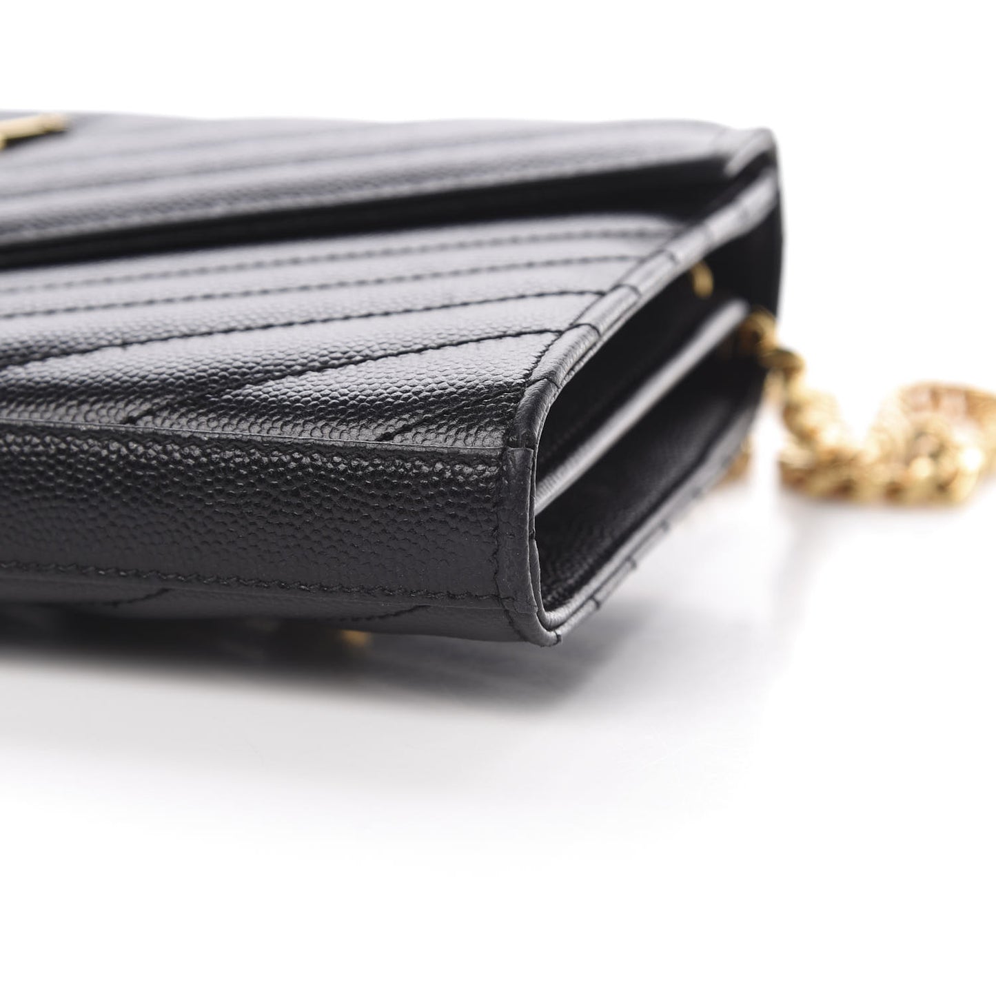 Grain De Poudre Matelasse Chevron Monogram Chain Wallet Black