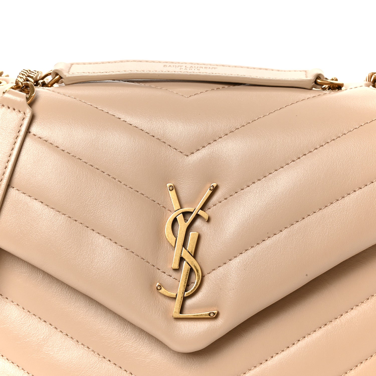 Saint Laurent Calfskin Y Quilted Monogram Small Loulou Chain Satchel Dark Beige 9 of 11