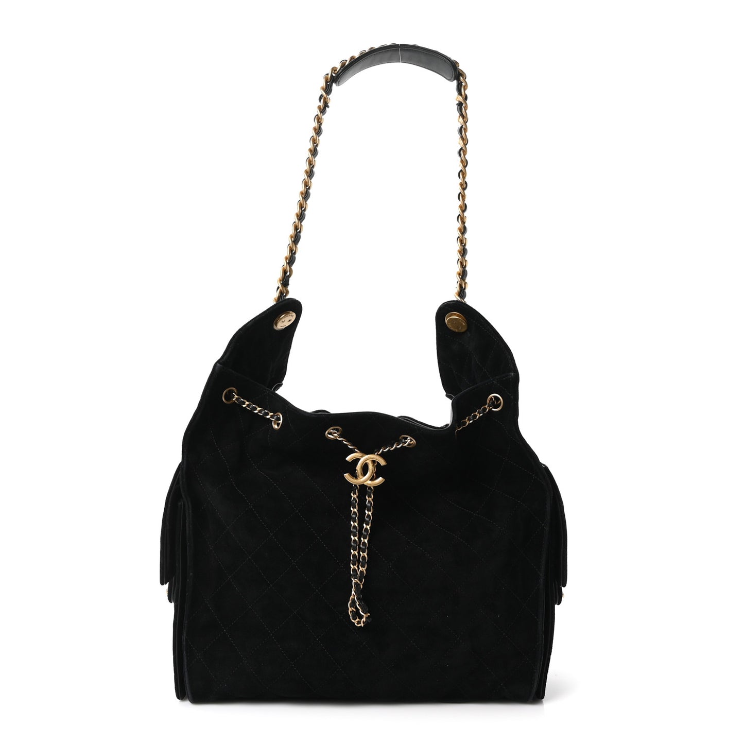 Suede Quilted Medium Chanel 25 Handbag Black