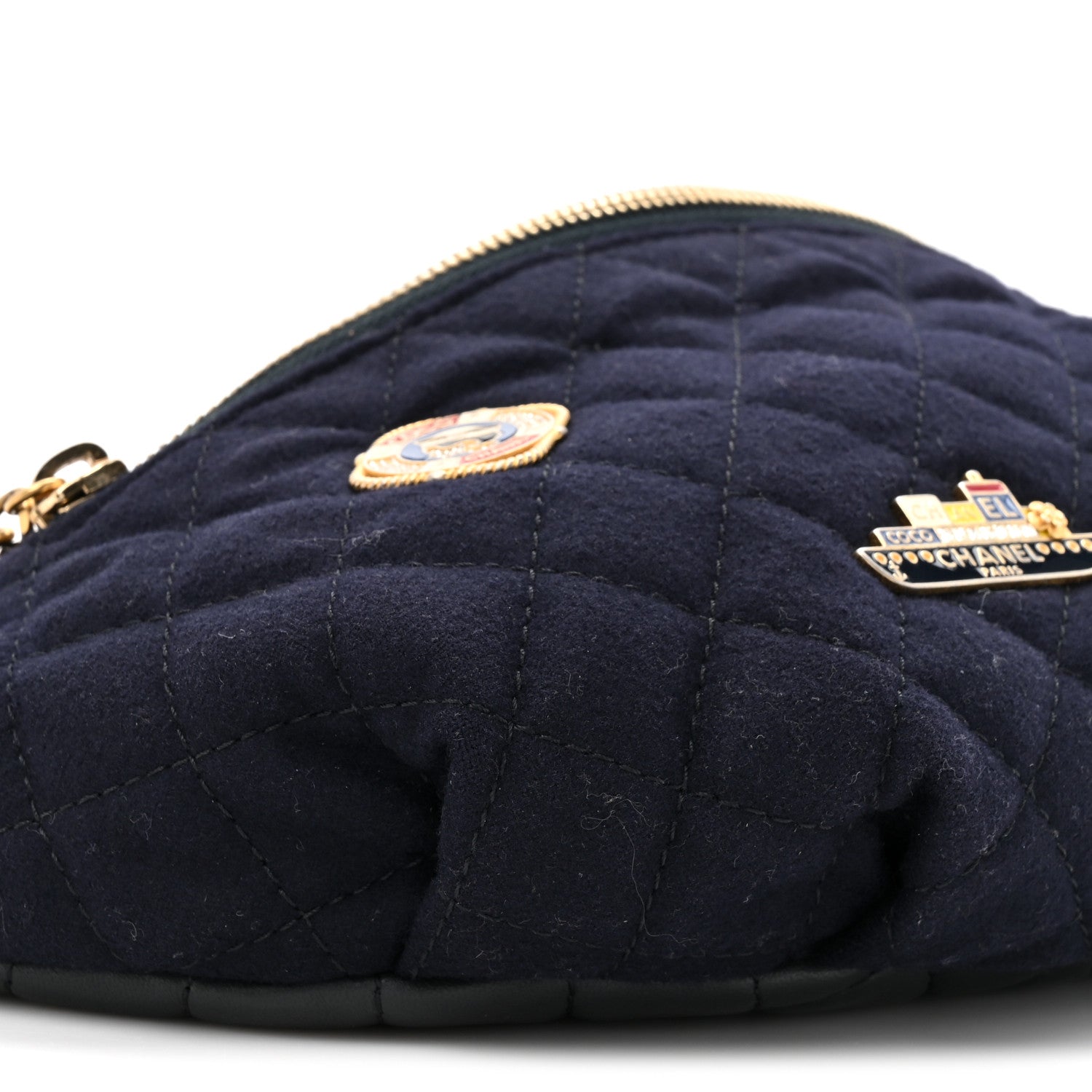 Chanel Wool Lambskin Quilted Paris Hamburg Charms Waist Bag Dark Navy 10 of 10