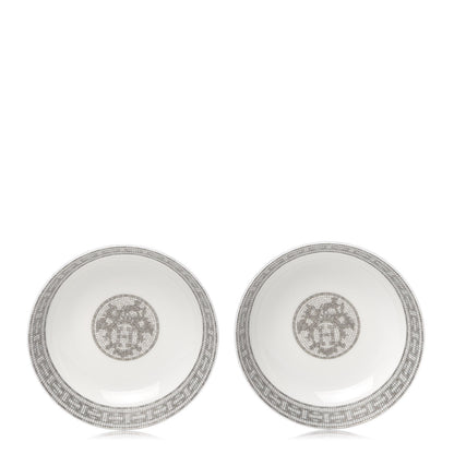 Hermes Porcelain Mosaique Au 24 Platine Cereal Bowl Set of 2 1 of 6
