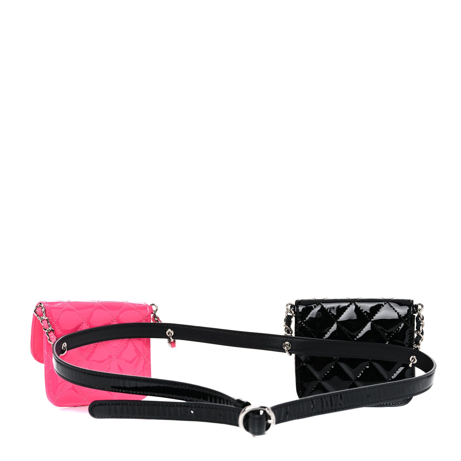 Chanel Patent Quilted Belt In Love Double Mini Flap Waist Bag Black Pink 3 of 9