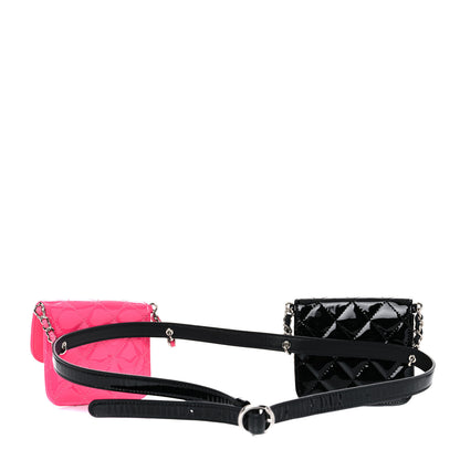 Chanel Patent Quilted Belt In Love Double Mini Flap Waist Bag Black Pink 3 of 9
