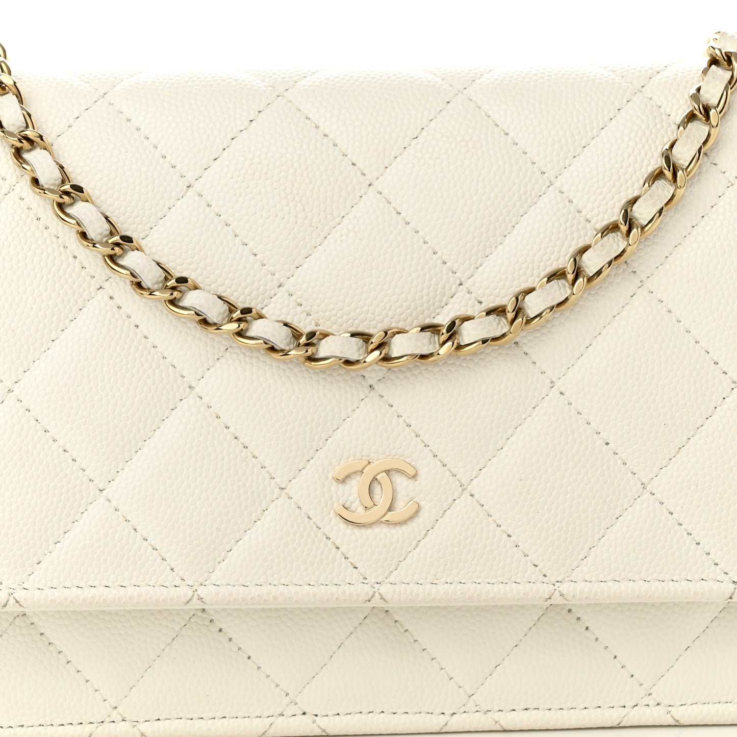 Caviar Quilted Wallet On Chain WOC White