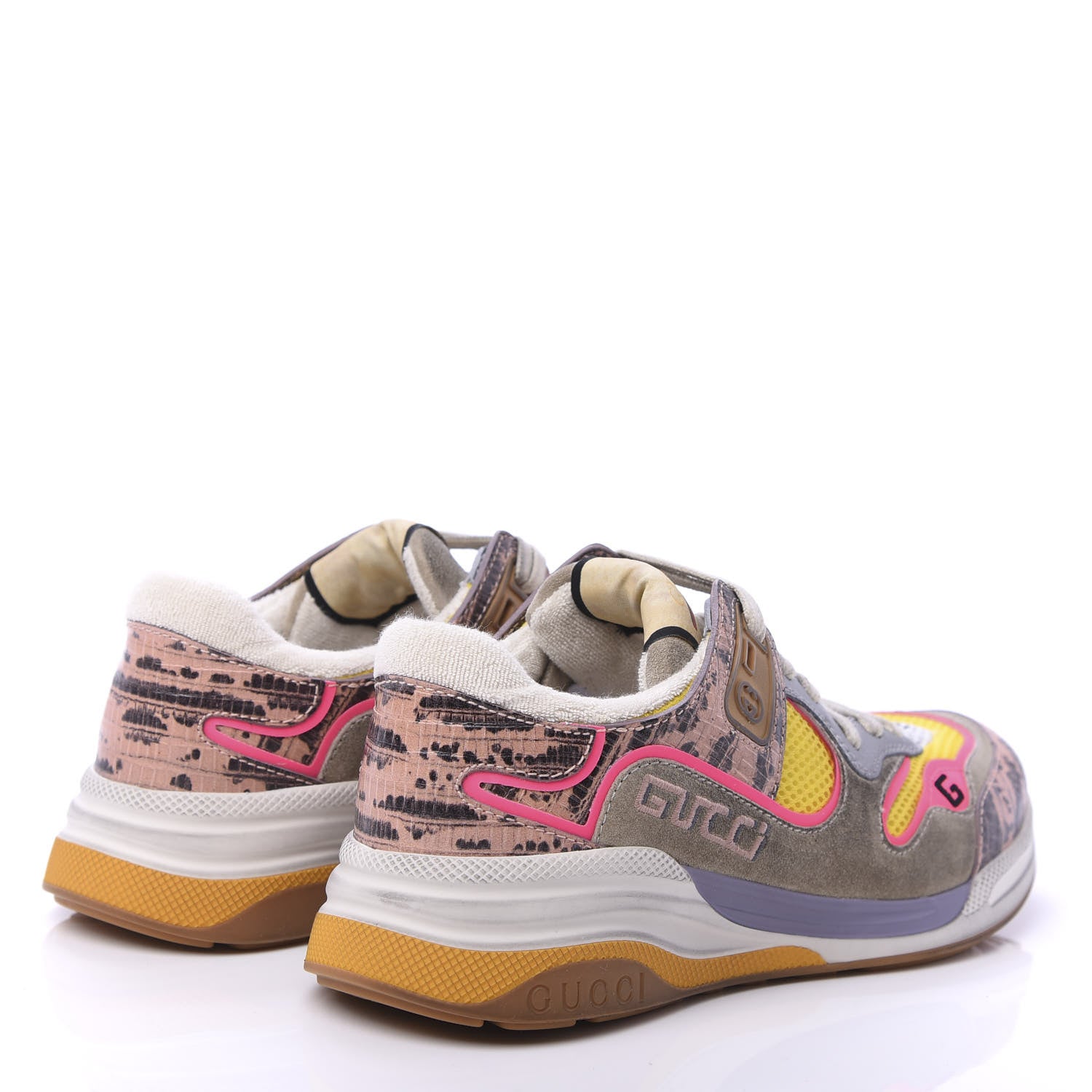 Gucci Suede Calfskin Tejus Printed Womens Ultrapace Sneakers 37.5 Pink Silver Oatmeal Yolk 4 of 8