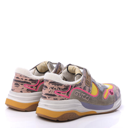 Gucci Suede Calfskin Tejus Printed Womens Ultrapace Sneakers 37.5 Pink Silver Oatmeal Yolk 4 of 8