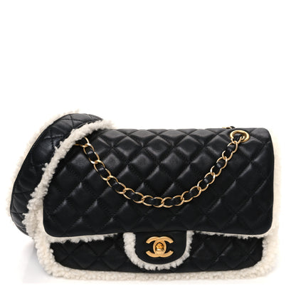 Chanel Lambskin Shearling Large CC Flap Bag Black White 1 of 11