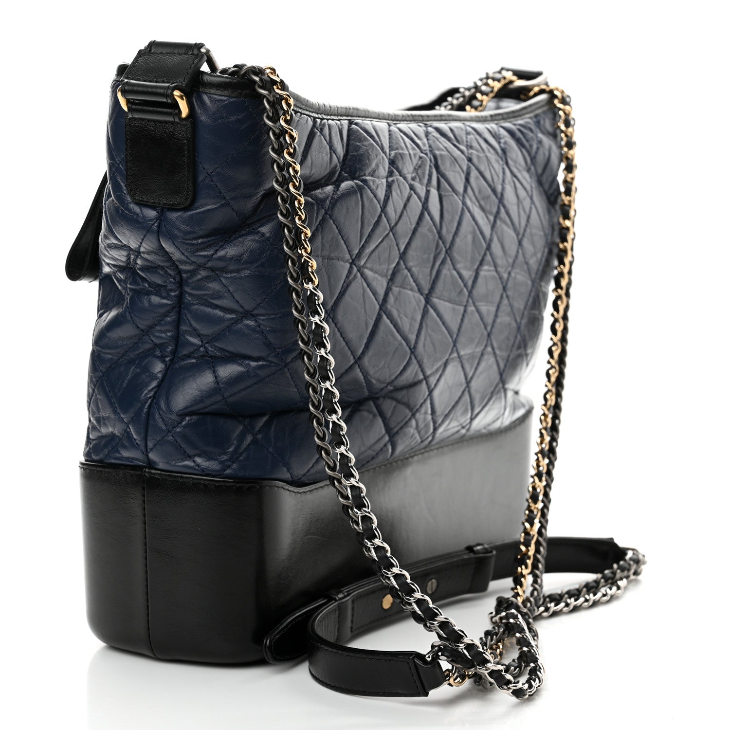 Chanel Aged Calfskin Quilted Large Gabrielle Hobo Navy Black 3 of 11