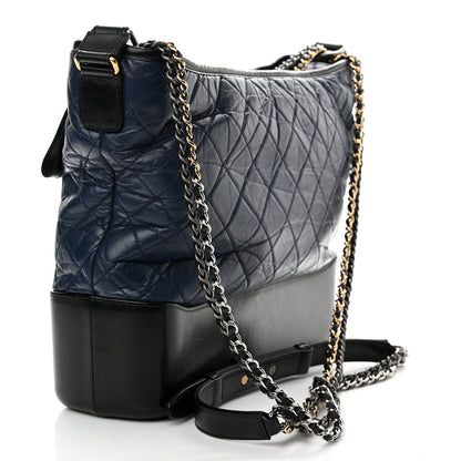 Chanel Aged Calfskin Quilted Large Gabrielle Hobo Navy Black 3 of 11