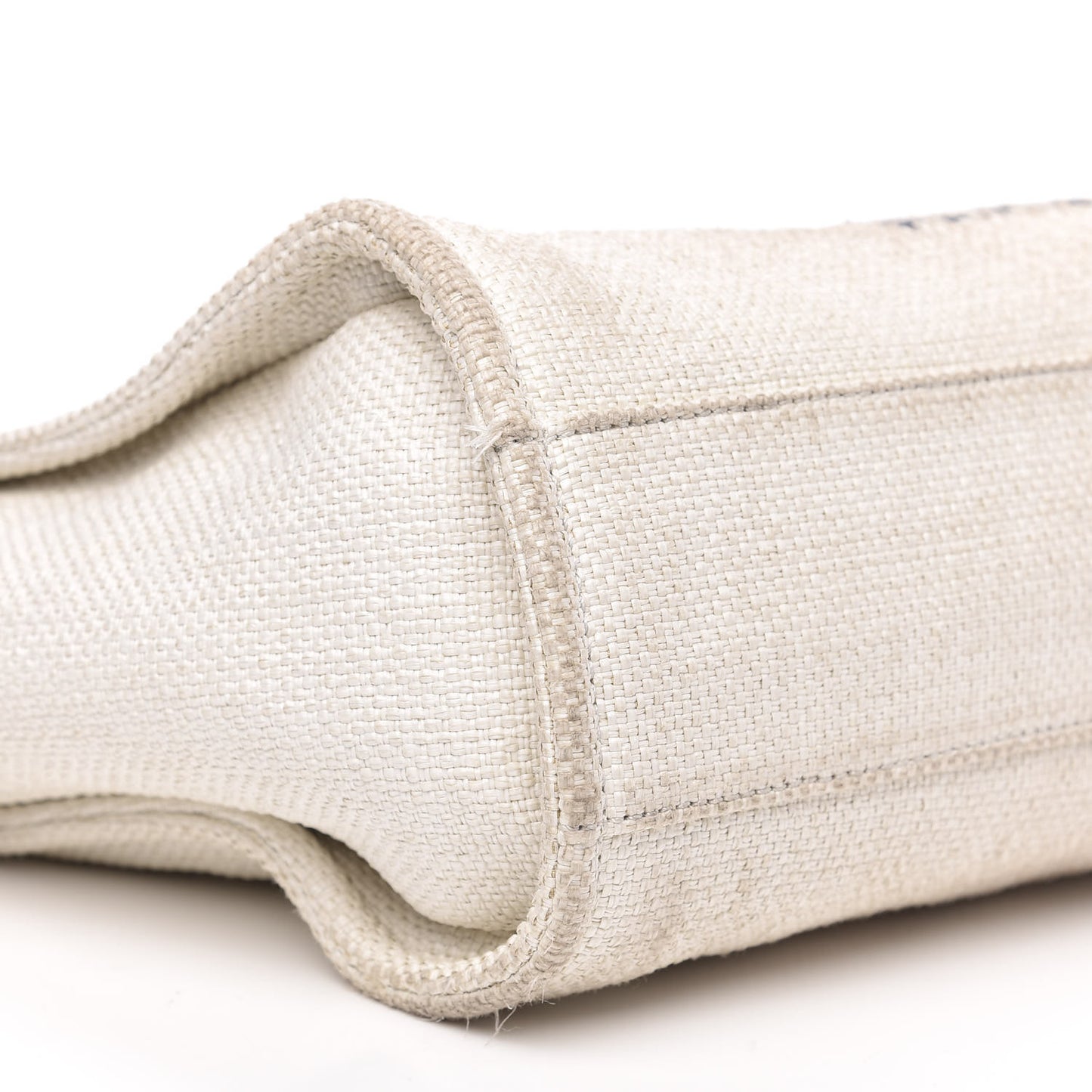 Woven Straw Raffia Small Deauville Tote White Navy