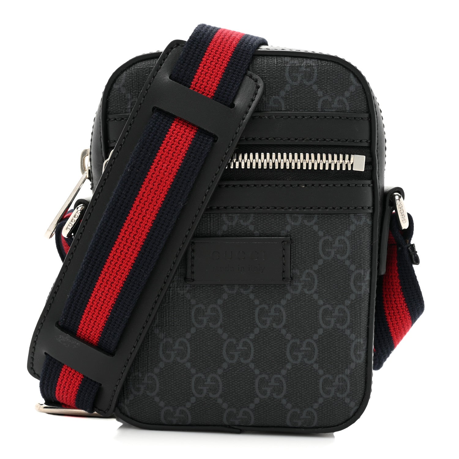 Gucci GG Supreme Monogram Appia Calfskin Web Small Camera Messenger Bag Black Grey 1 of 10