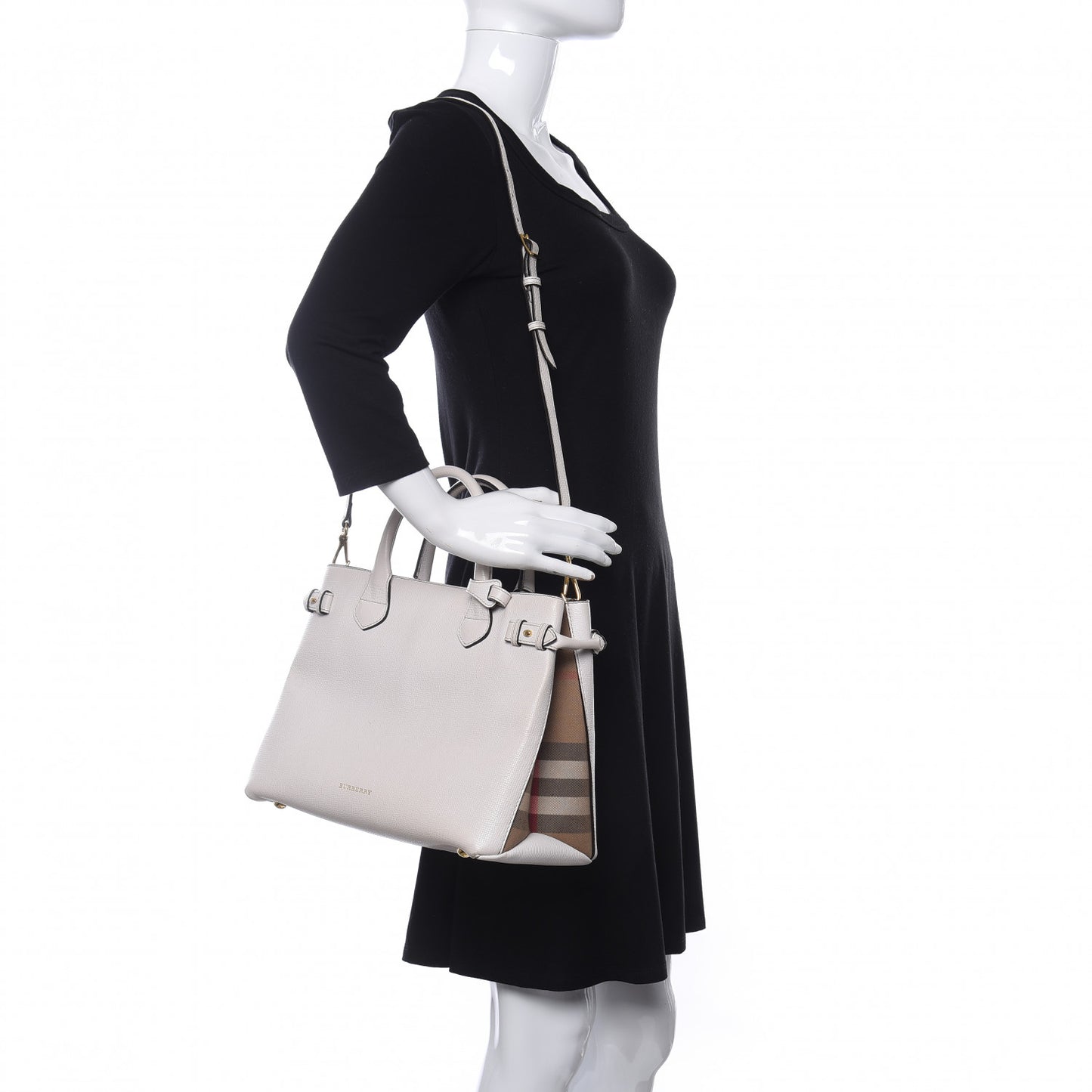 Derby Calfskin House Check Medium Banner Tote Beige