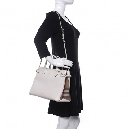 Burberry Derby Calfskin House Check Medium Banner Tote Beige 2 of 12