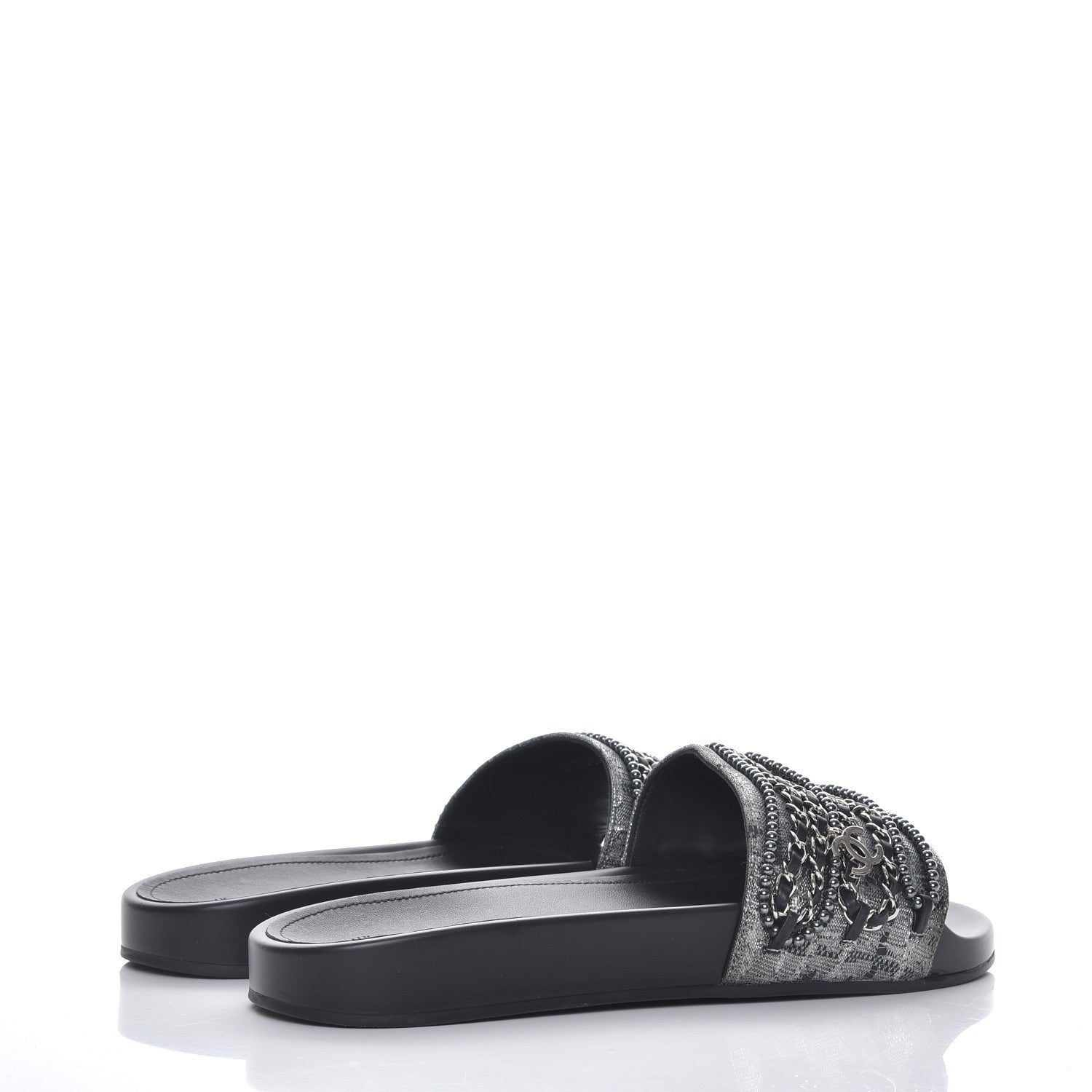 Chanel Fantasy Lambskin Pearl Chain CC Flat Mules 42 Silver Black 4 of 9