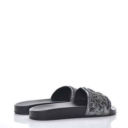 Chanel Fantasy Lambskin Pearl Chain CC Flat Mules 42 Silver Black 4 of 9
