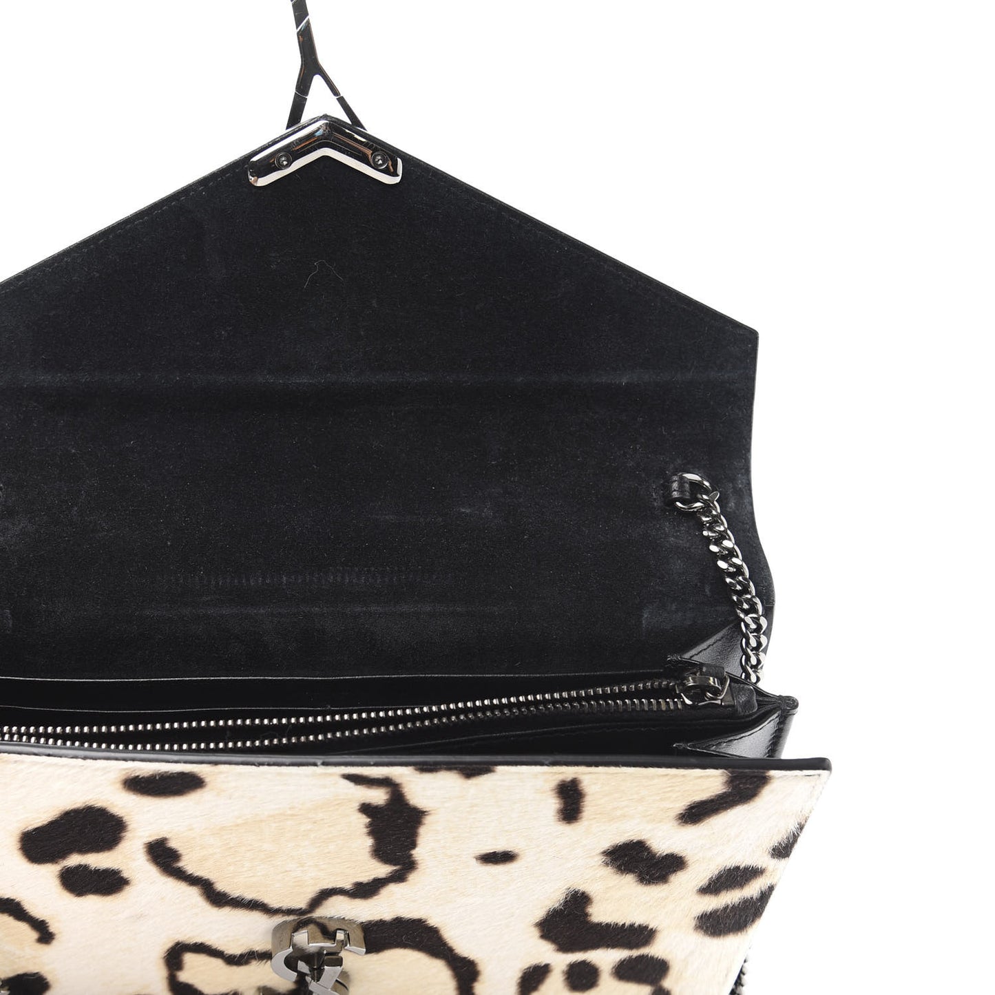 Calf Hair Leopard Print Monogram Cassandra Chain Wallet White Multicolor