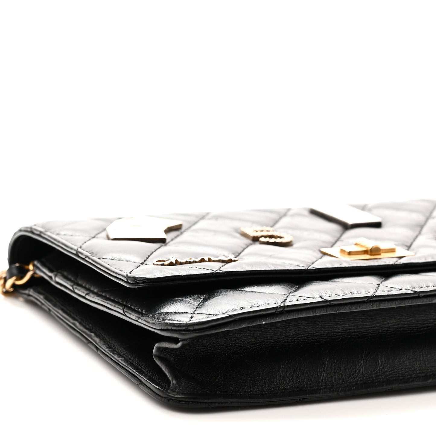 Aged Calfskin Lucky Charms Casino 2.55 Reissue Wallet on Chain WOC Black