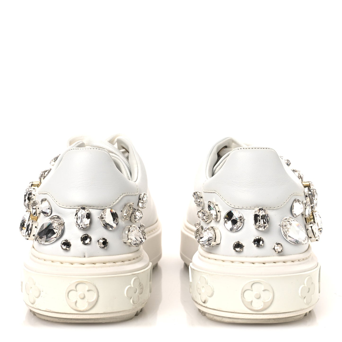 Lambskin Swarovski Crystal Monogram Time Out Sneakers 40 White