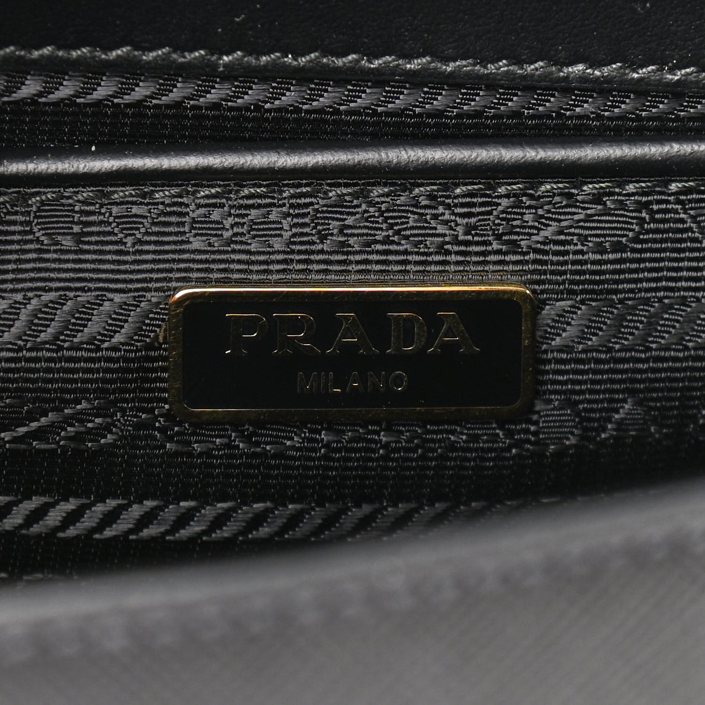 Saffiano Soft Calfskin Metal Triangle Logo Envelope Chain Shoulder Bag Black