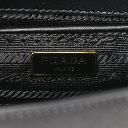 Prada Saffiano Soft Calfskin Metal Triangle Logo Envelope Chain Shoulder Bag Black 6 of 10