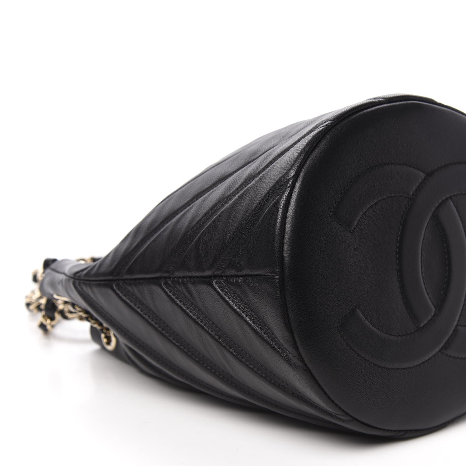 Chanel Lambskin Chevron Small Drawstring Bag Black 6 of 11
