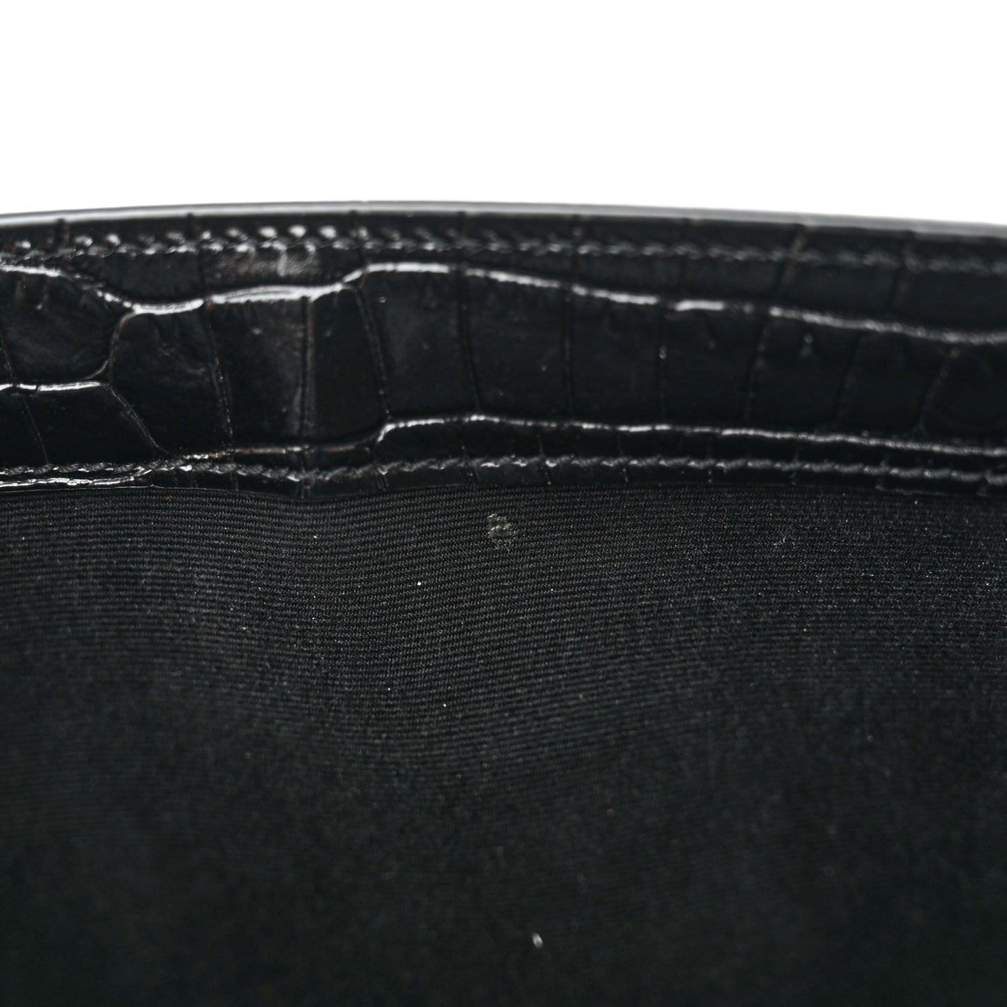 Shiny Calfskin Crocodile Embossed Manhattan Baguette Black
