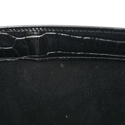 Saint Laurent Shiny Calfskin Crocodile Embossed Manhattan Baguette Black 11 of 12