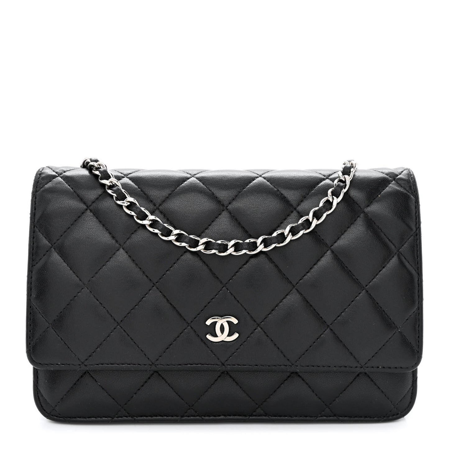 Lambskin Quilted Wallet On Chain WOC Black