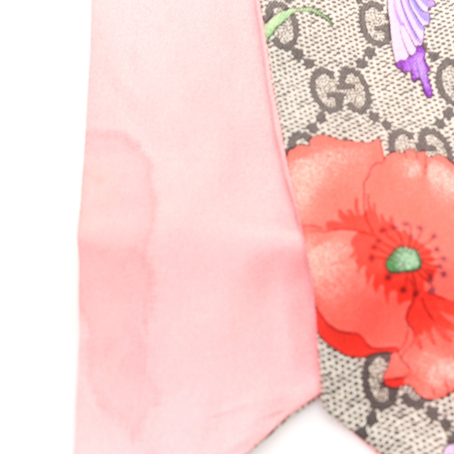 Gucci Silk Twill GG Monogram Special Flory Neck Bow Scarf Beige Pink 3 of 3