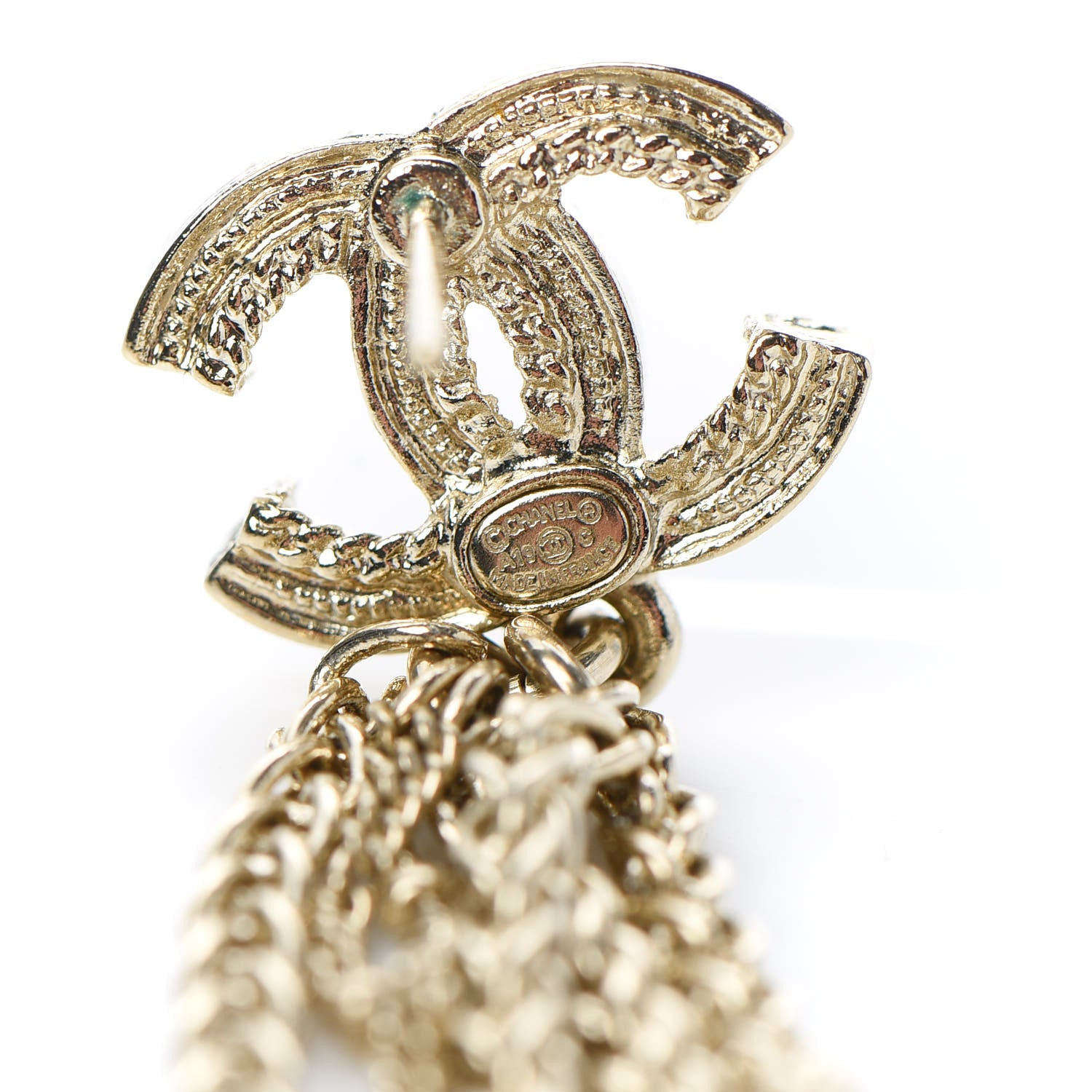 Chanel Pearl Chain CC Dangle Earrings Gold 4 of 5