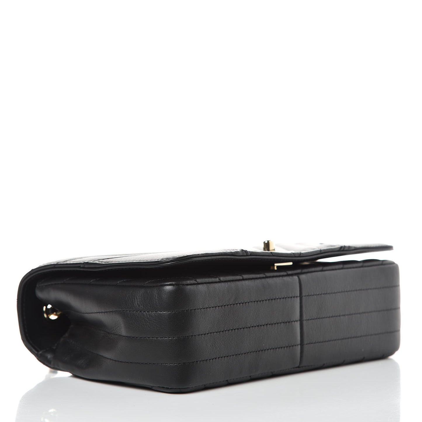 Calfskin Chevron Quilted Statement Flap Black
