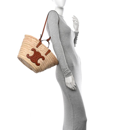 Celine Raffia Calfskin Triomphe Teen Panier Tan 2 of 13