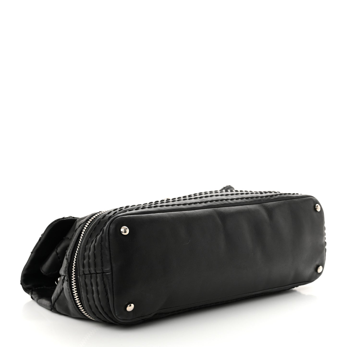 Calfskin Stitched Large Expandable Flap Bag Black
