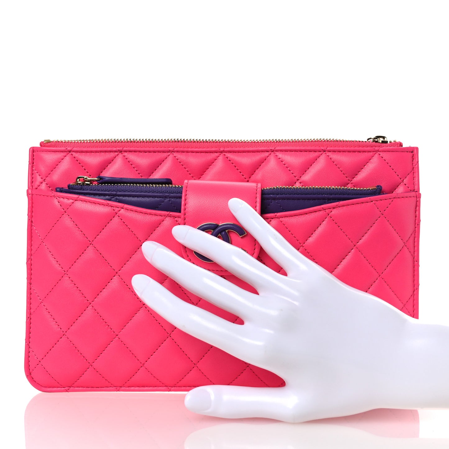 Lambskin Quilted Sunset Boulevard Pouch Case Pink Purple
