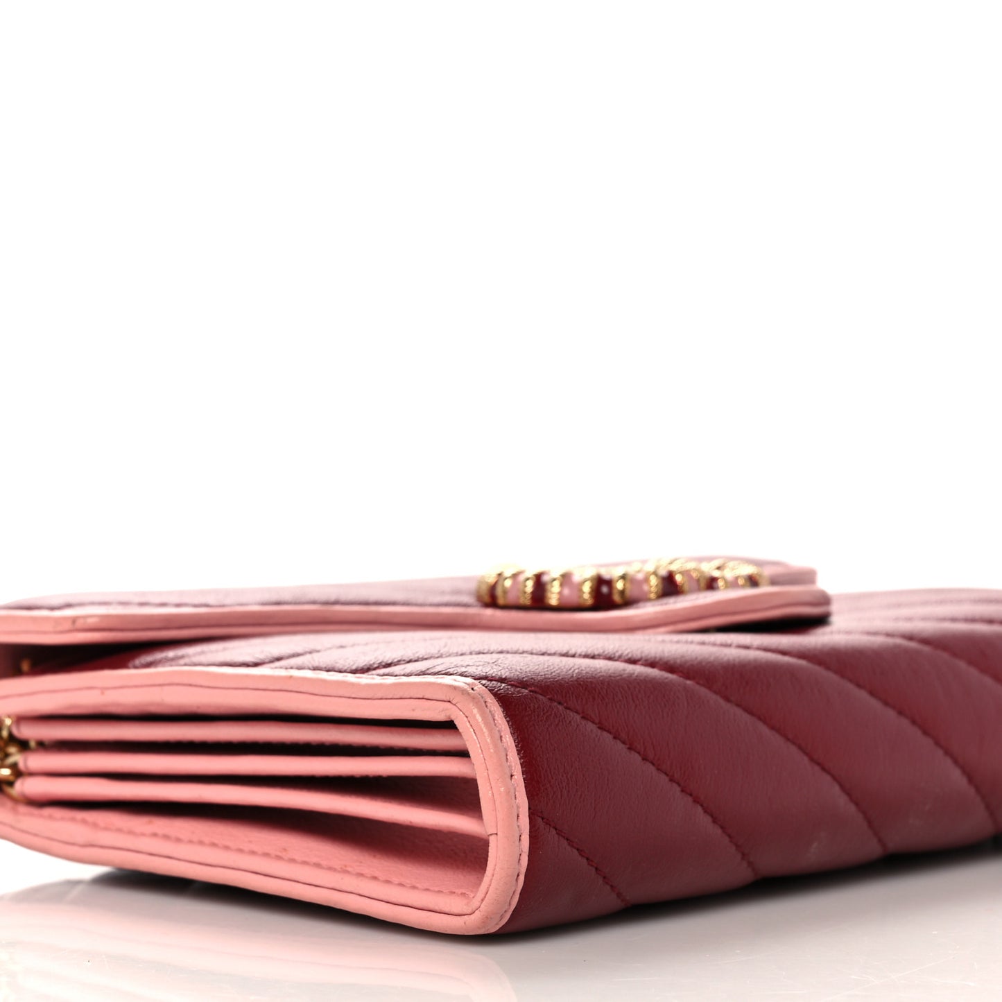 Azalea Calfskin Enamel Matelasse Diagonal Torchon GG Marmont Chain Wallet New Cherry Red Wild Rose