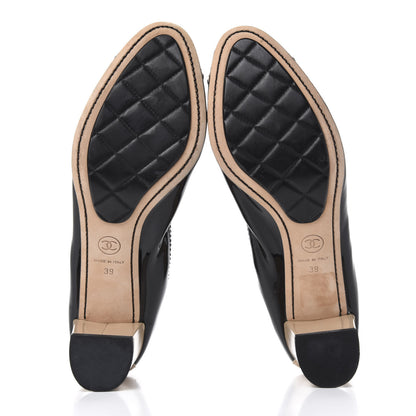 Chanel Lambskin Patent CC Elastic Stretch Pumps 39 Beige Black 6 of 10