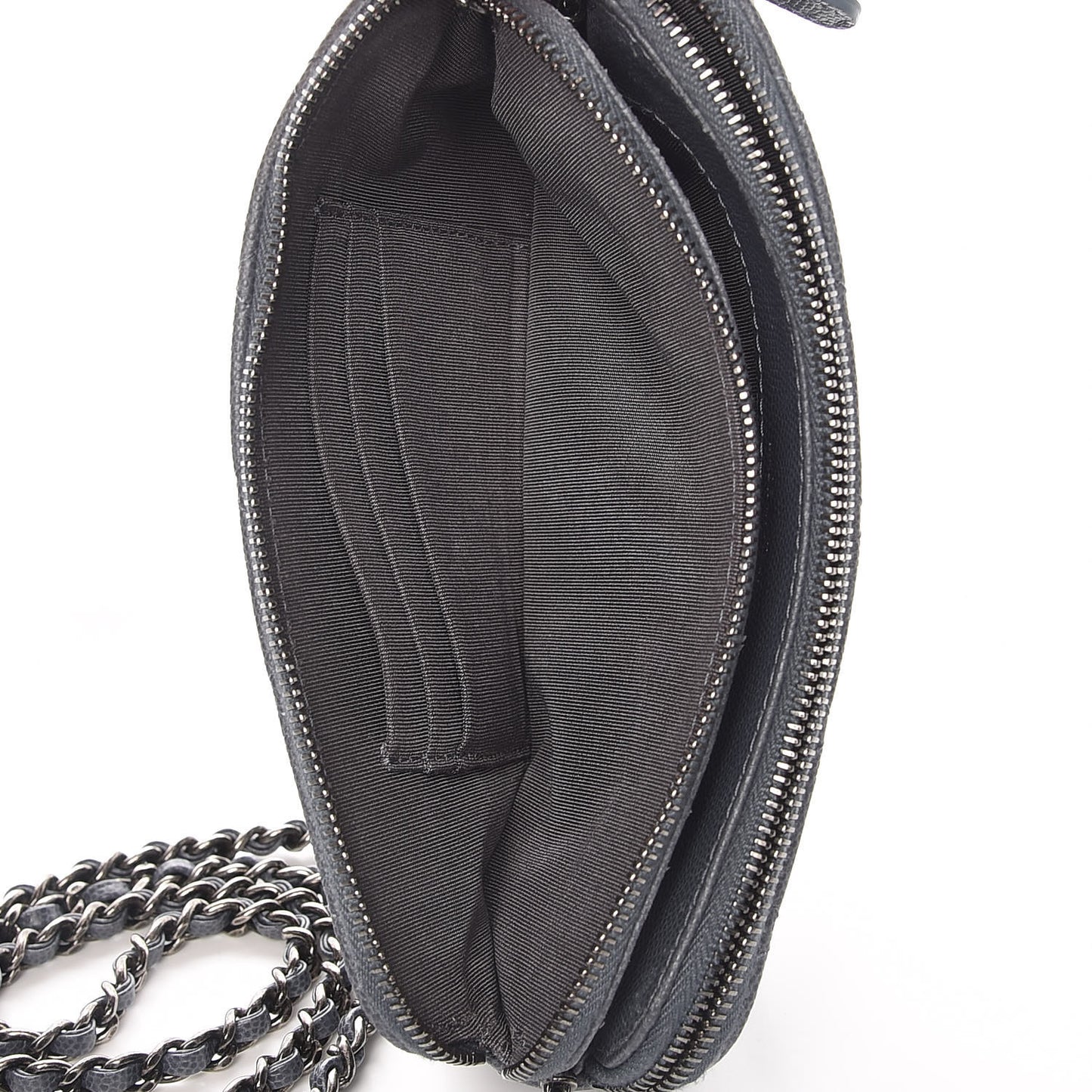 Caviar Quilted Small Clutch With Chain Grey